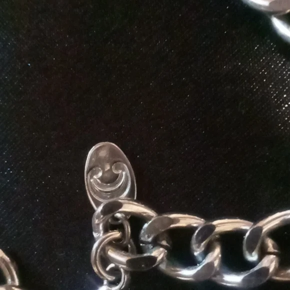 Charming Charlie collar necklace teal resin gems stainless Chunky chain - Picture 2 of 4